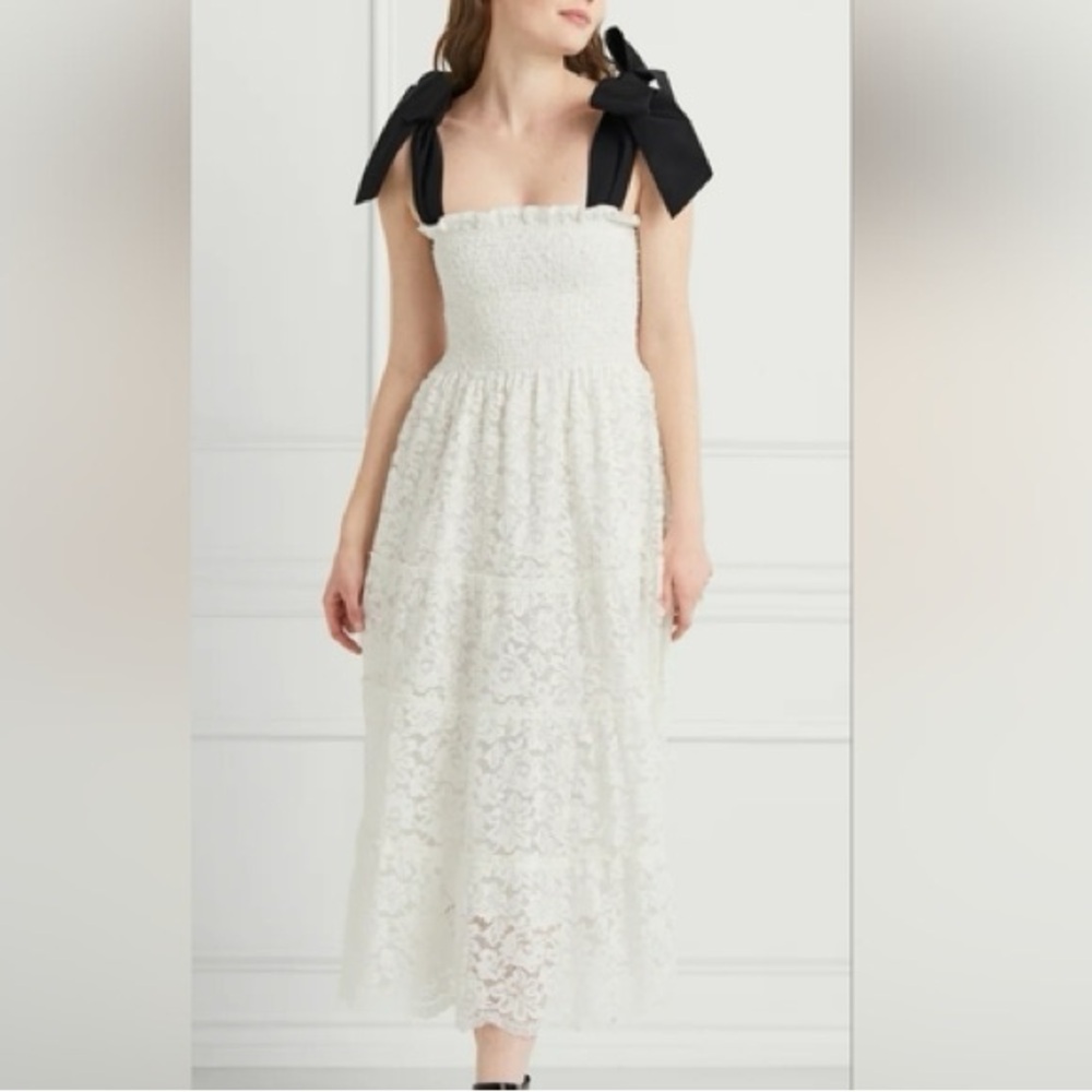 Hill House The Lace Ribbon Ellie Nap Dress - White Lace with Black Ribbon EUC